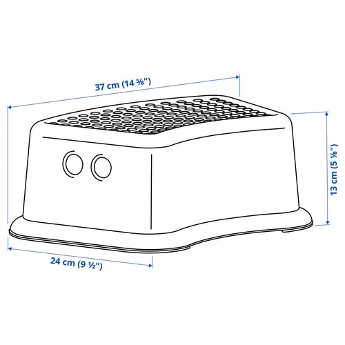 Illustration with measurements for the product: FÖRSIKTIG.