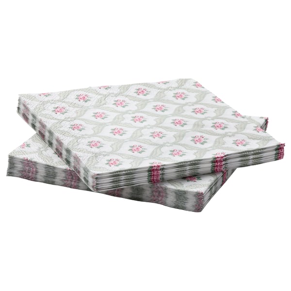 Stack of FÖRVÄNTAD white floral pattern napkins, three-ply paper, neatly folded.