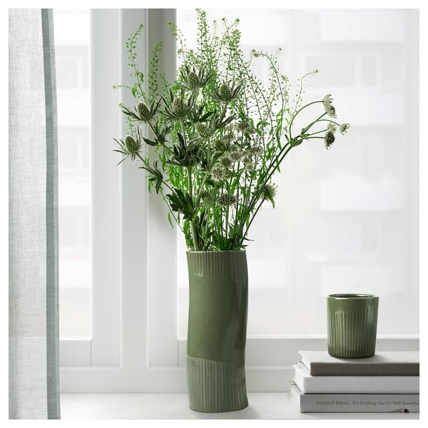 FRÖDD Vase, dark green, 21 cm
