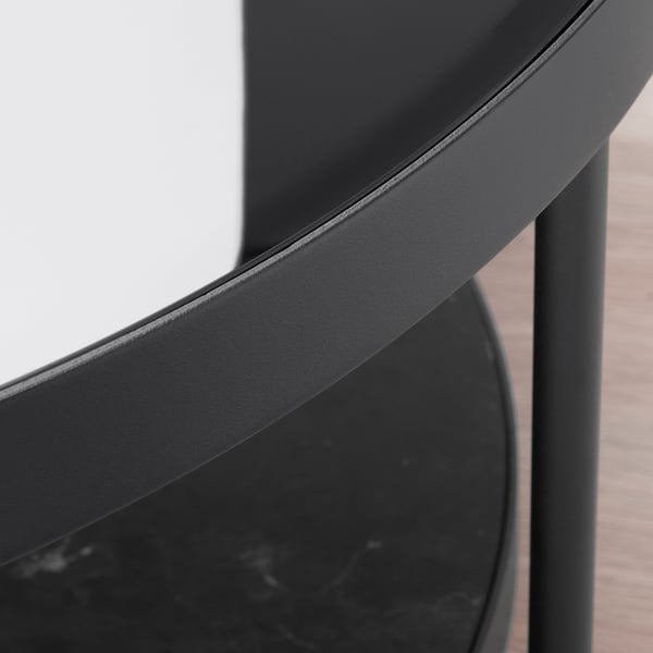 FRÖTORP Coffee table, anthracite marble effect/black glass, 88 cm