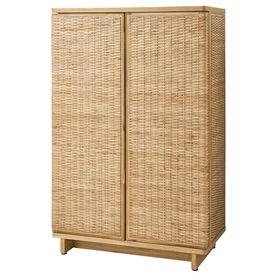 FRYKSÅS wicker cabinet, natural beige, rectangular, with sliding doors.