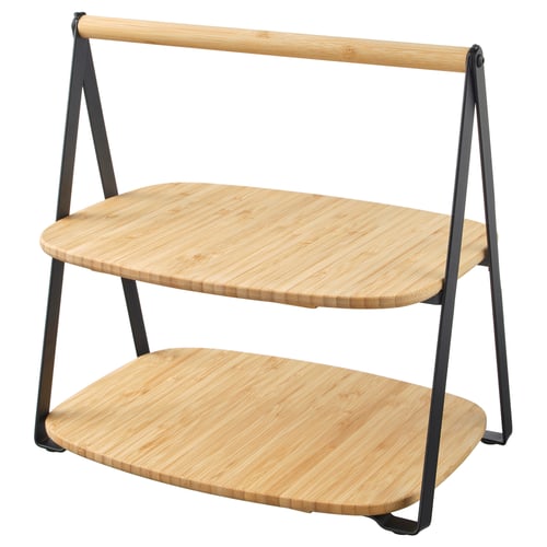 FULLSPÄCKAD serving tray, bamboo and black metal, two-tiered design.