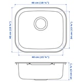 FYNDIG Single-bowl inset sink, stainless steel, 46x40 cm