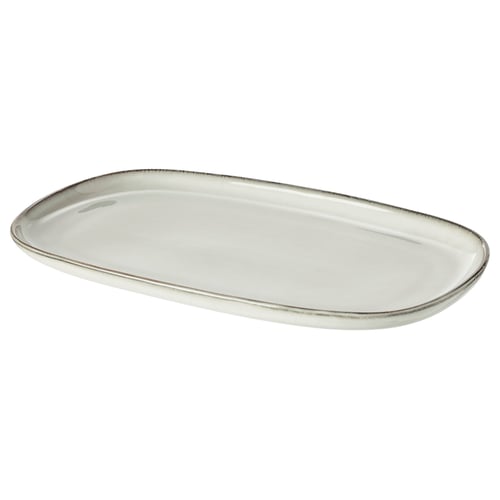 White GLADELIG ceramic serving plate, sand-glazed, oval shape, smooth edges, classic design.