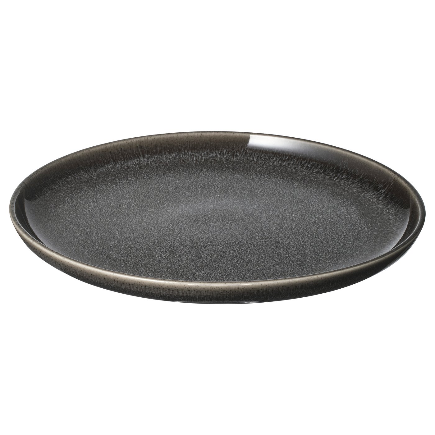 Dark grey GLADELIG side plate, stoneware with reactive glaze, round shape, unique handcrafted design.