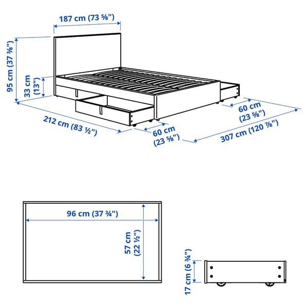 GLADSTAD Upholstered bed, 4 storage boxes, Kabusa light grey, 180x200 cm