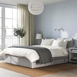 GLADSTAD Upholstered bed, 4 storage boxes, Kabusa light grey, 160x200 cm