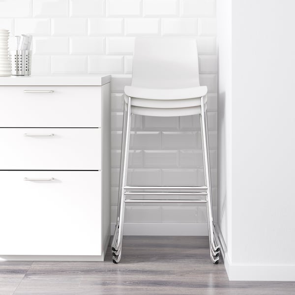 GLENN Bar stool, white/chrome-plated, 77 cm