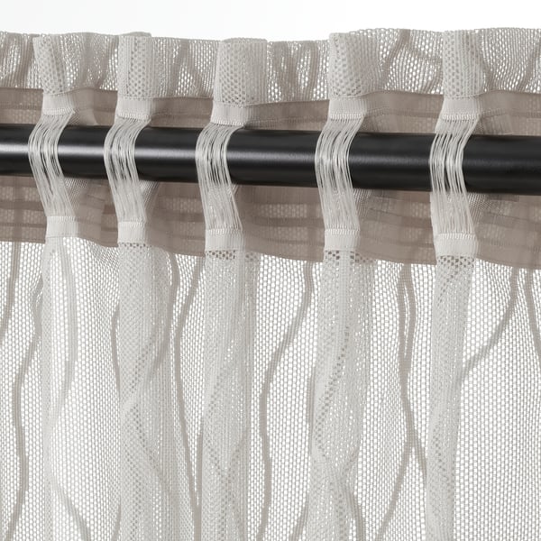 GLESGRÖE Sheer curtains, 1 pair, grey/with heading tape, 145x300 cm