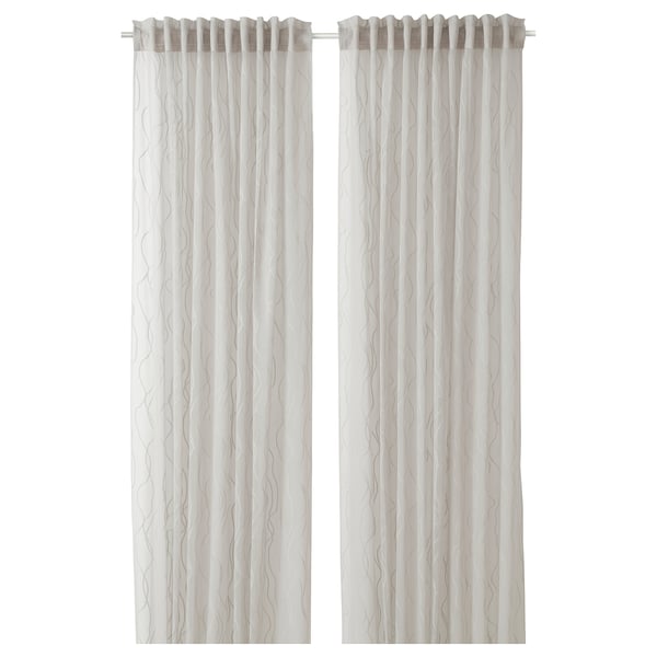 GLESGRÖE Sheer curtains, 1 pair, grey/with heading tape, 145x300 cm