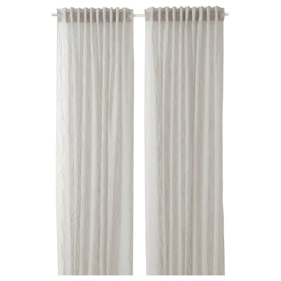 GLESGRÖE Sheer curtains, 1 pair, grey/with heading tape, 145x300 cm