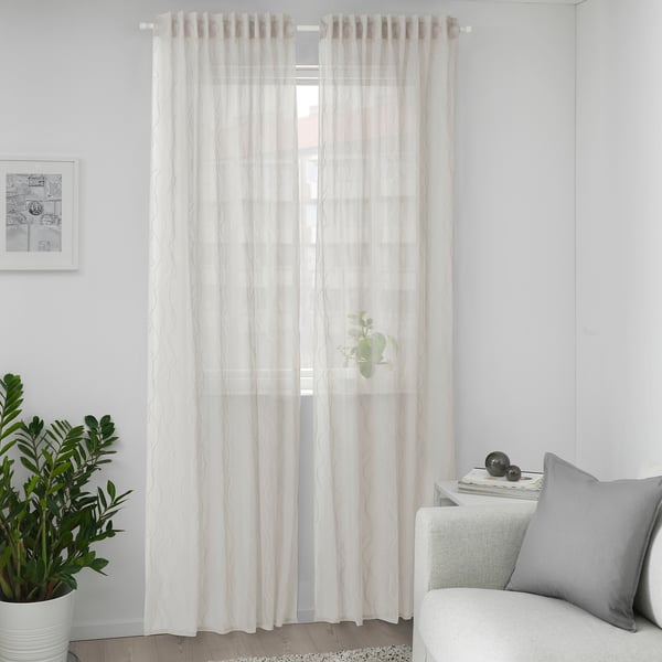 GLESGRÖE Sheer curtains, 1 pair, grey/with heading tape, 145x300 cm