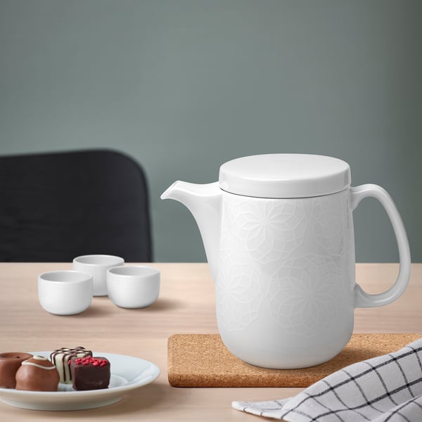 GOKVÄLLÅ Teapot, white, 1.0 l