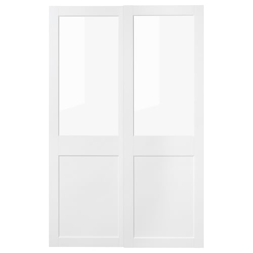 White GRIMO closet doors with top glass panel.