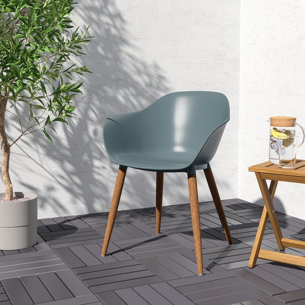 GRÖNSTA Chair with armrests, in/outdoor, grey-turquoise