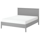 A grey GULLABERG bed frame, featuring a sturdy, traditional design with a high headboard and wooden legs.