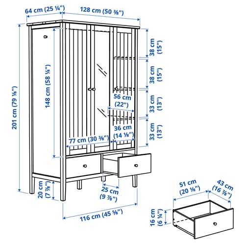 Illustration with measurements for the product: GULLABERG.