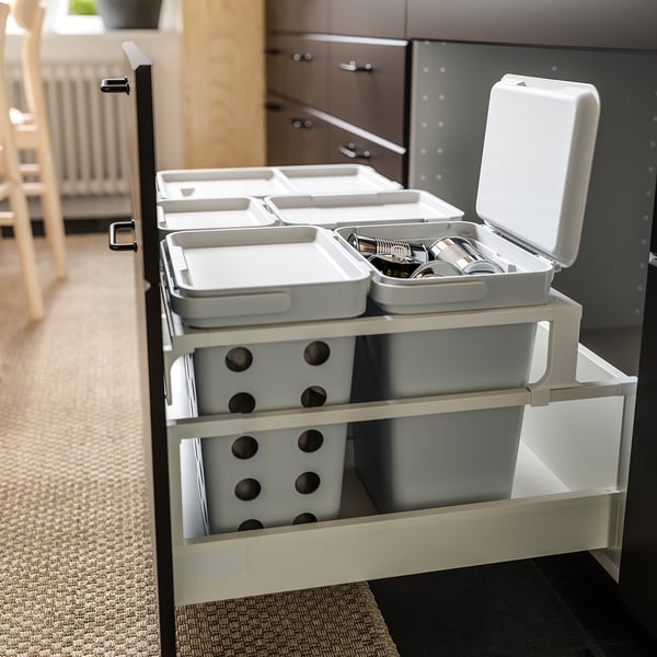 HÅLLBAR Waste sorting solution, for METOD kitchen drawer/light grey, 44 l