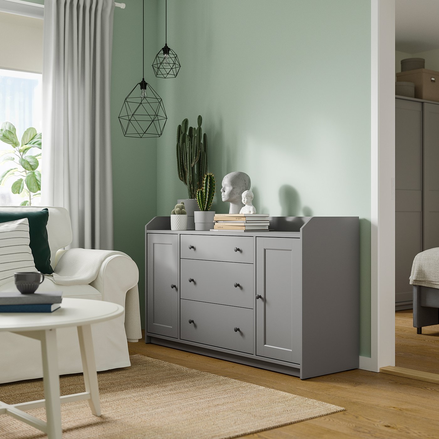 HAUGA sideboard, grey, 140x84 cm - IKEA