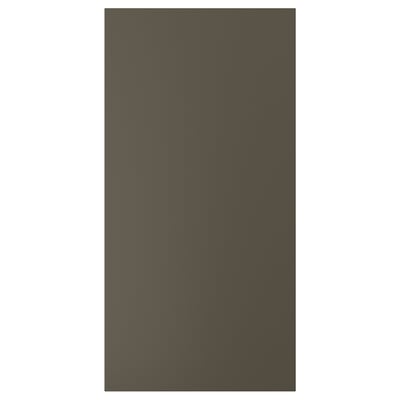A HAVSTORP cabinet door in dark brown. Its rectangular, smooth, and made of acrylic paint and fiberboard.