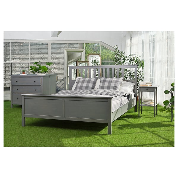 HEMNES Bed frame with mattress, grey stained/Åkrehamn firm, 160x200 cm