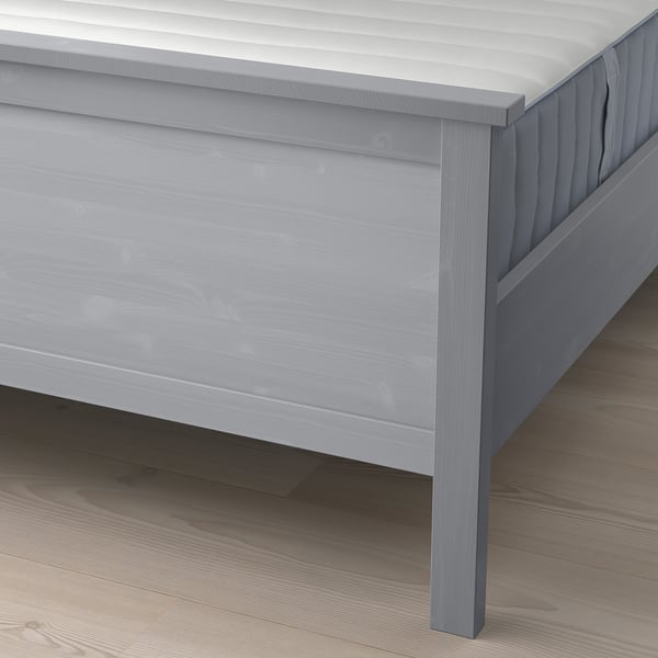 HEMNES Bed frame with mattress, grey stained/Valevåg extra firm, 160x200 cm