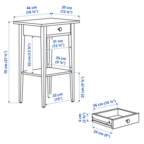 Illustration with measurements for the product: HEMNES.