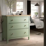 HEMNES Chest of 3 drawers, grey-green/light brown stained, 108x96 cm