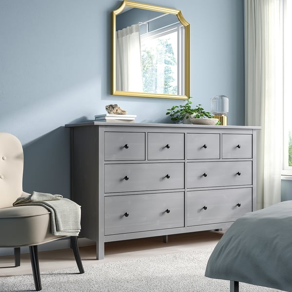 HEMNES Chest of 8 drawers, grey stained, 160x96 cm