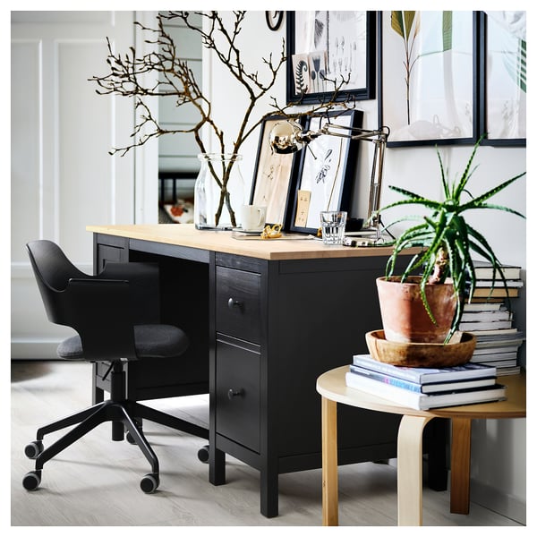 HEMNES Desk, black-brown/light brown, 155x65 cm
