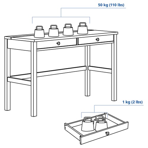 Illustration with measurements for the product: HEMNES.