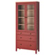 Option: HEMNES Glass-door cabinet with 3 drawers, red stained/light brown stained, 90x197 cm