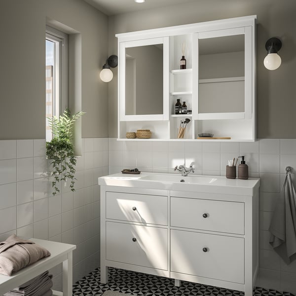 HEMNES / ORRSJÖN Wash-stnd w drawers/wash-basin/tap, white, 122x49x89 cm