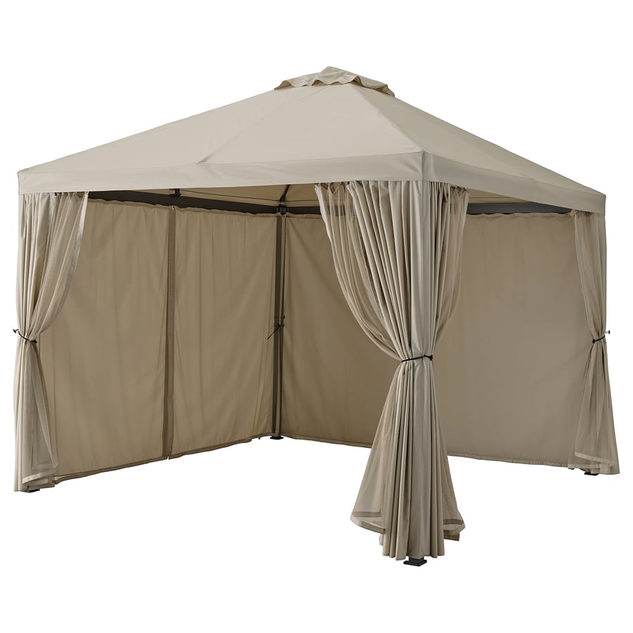 HIMMELSÖ gazebo with curtains and net, dark grey/grey-beige - IKEA