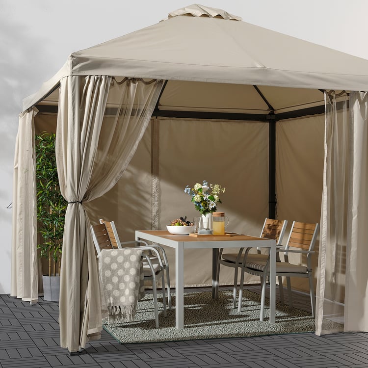 HIMMELSÖ gazebo with curtains and net, dark grey/grey-beige - IKEA