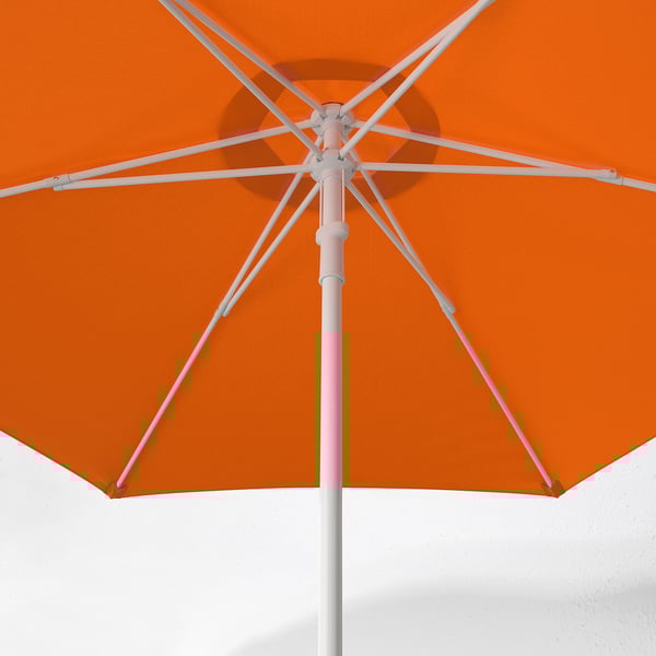 HÖGÖN / IGGÖN Parasol with base, bright orange/dark grey, 270 cm