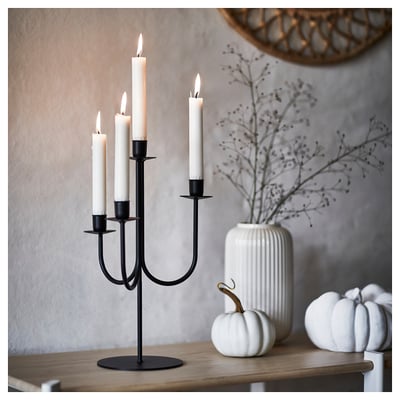 HÖSTAGILLE Candelabra, black, 37 cm