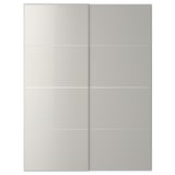 HOKKSUND Pair of sliding doors, high-gloss light grey, 150x201 cm