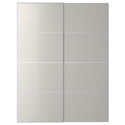 HOKKSUND grey glossy sliding closet door, rectangular.