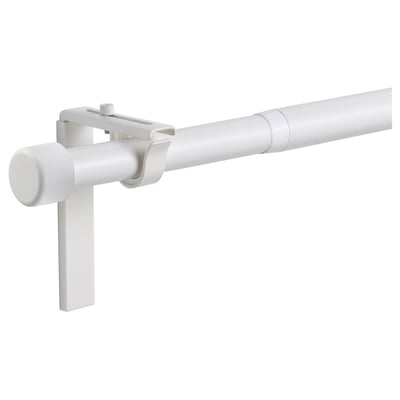 HUGAD Curtain rod combination, with wall/ceiling brackets/with finials white, 210-385 cm