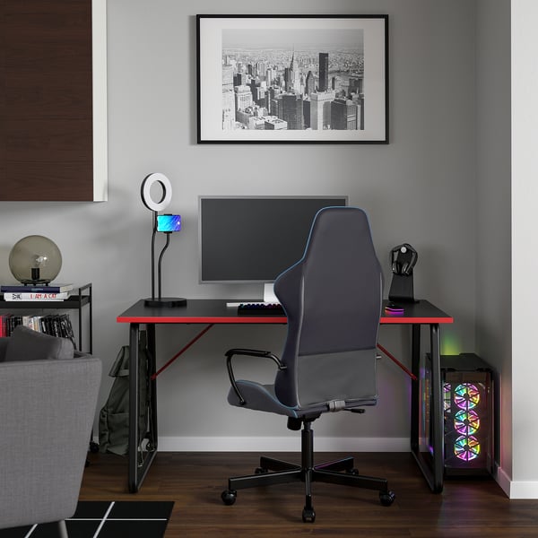 HUVUDSPELARE / UTESPELARE Gaming desk and chair, black