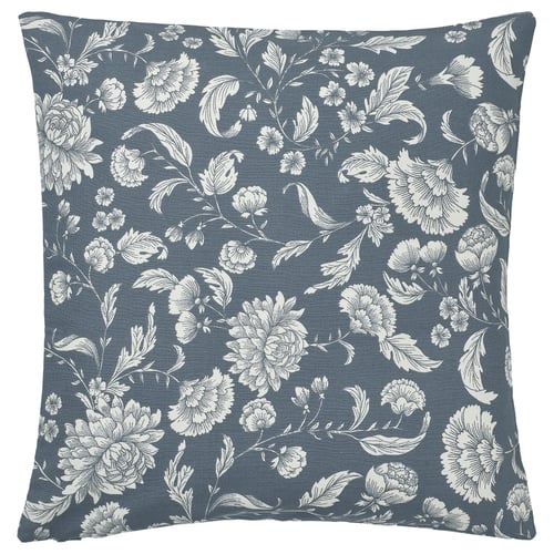 IDALINNEA cushion; square, dark blue, white floral print; 100% cotton.