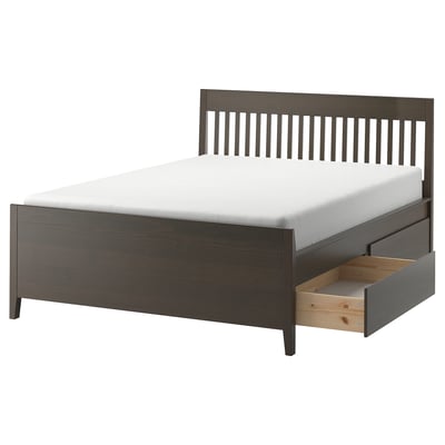 IDANÄS Bed frame with storage, dark brown/Luröy, 140x200 cm