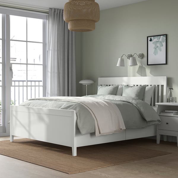 IDANÄS Bed frame with storage, white/Leirsund, 160x200 cm