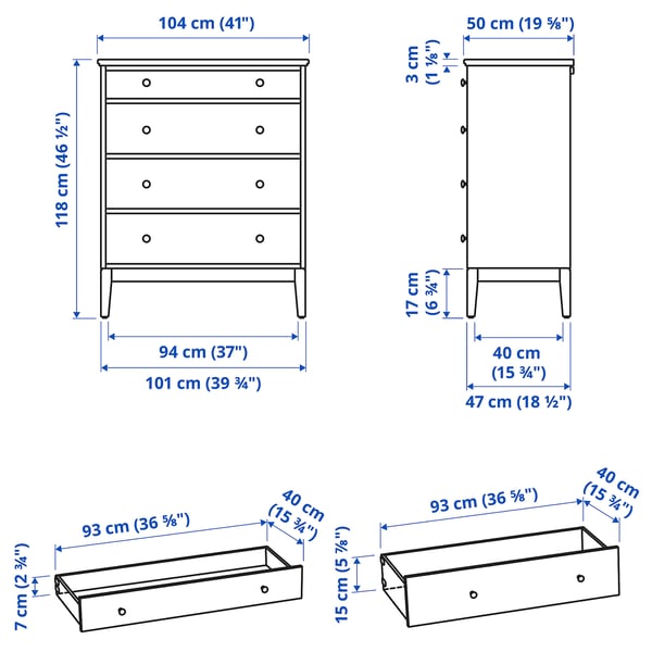 IDANÄS Chest of 4 drawers, dark brown stained, 104x118 cm
