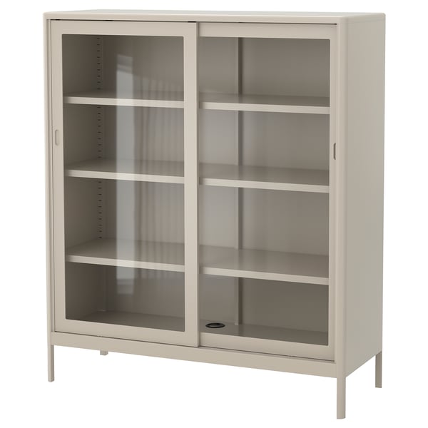 IDÅSEN Cabinet with sliding glass doors, beige, 120x140 cm