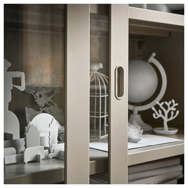 IDÅSEN Cabinet with sliding glass doors, beige, 120x140 cm