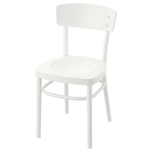 IDOLF chair, white, wooden frame, curved back & seat, clean design.