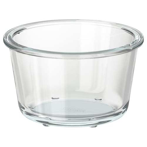 IKEA 365+ clear glass bowl, round and transparent, made of durable heat-resistant glass.