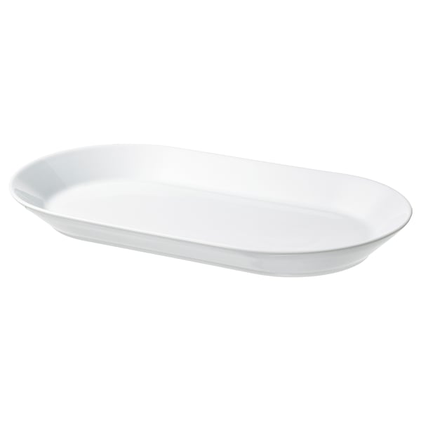 IKEA 365+ white oval porcelain serving plate, simple design, durable and stackable.